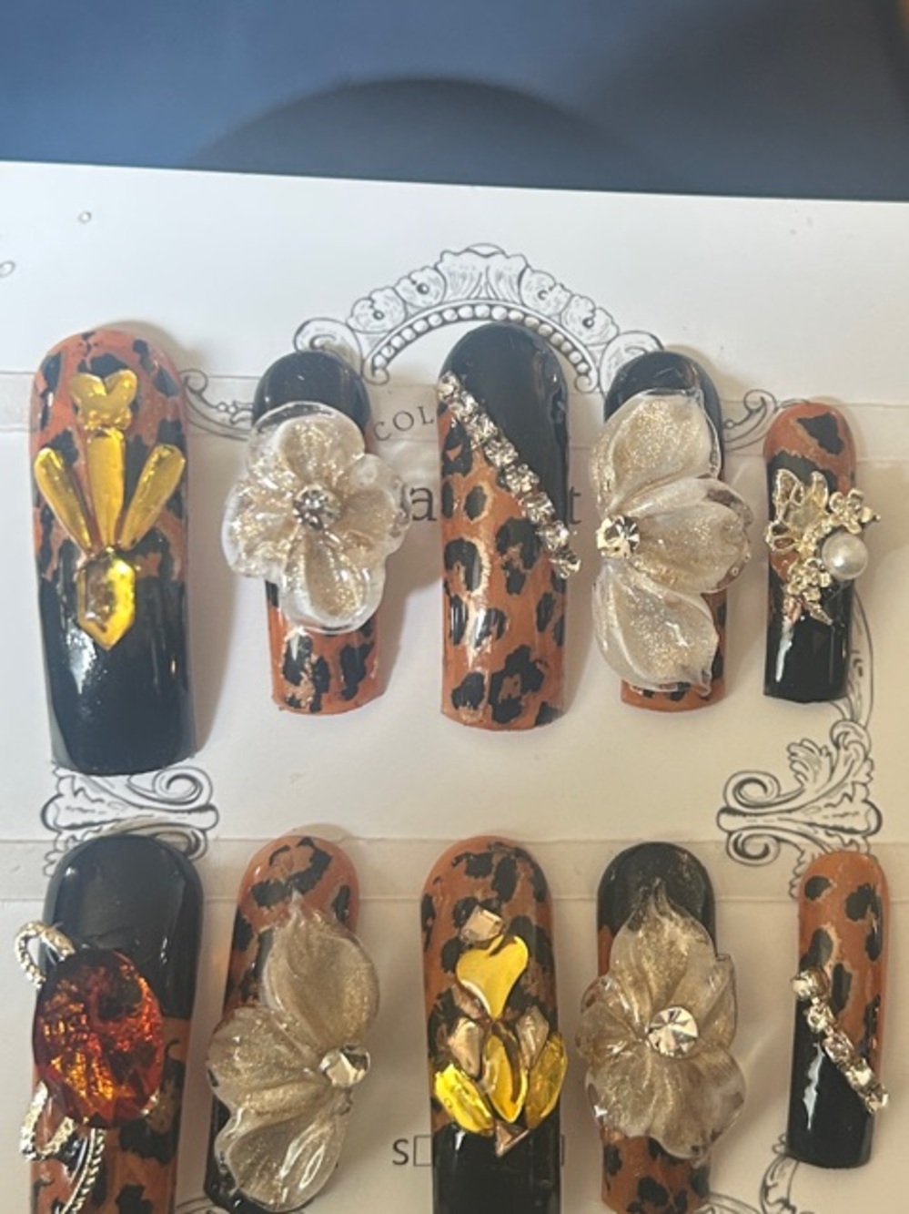 Leopard Print Black & Brown 3D Floral 90s Curve Press-On Nails